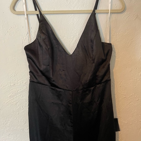 Lulu’s You're My Favorite Black Satin Slit Leg Jumpsuit - Picture 7 of 9